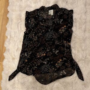 Sleeveless Floral Ruffle Blouse - Black